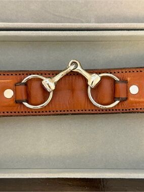 Brown Leather Bracelet with Silver Horsebit Accent